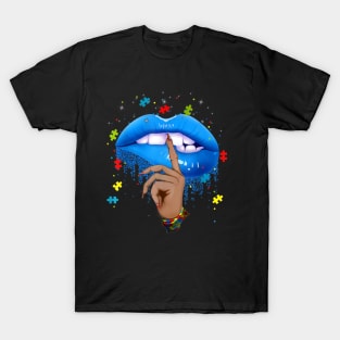 Autism Awareness T shirt Funny Lips Finger Puzzle Autism Mom T-Shirt